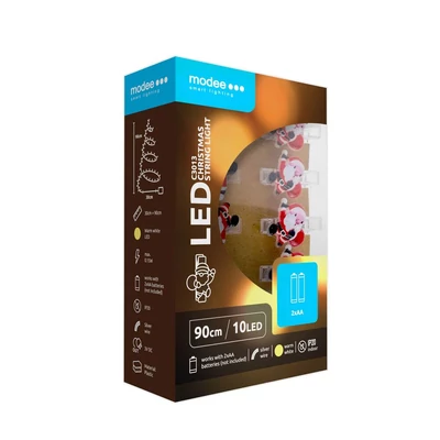 Modee Karácsonyi LED Füzér Dekor Elemes+Csipesz C3013 (10LED/90cm/10cm) Warm-Mikulás (48db/krt)