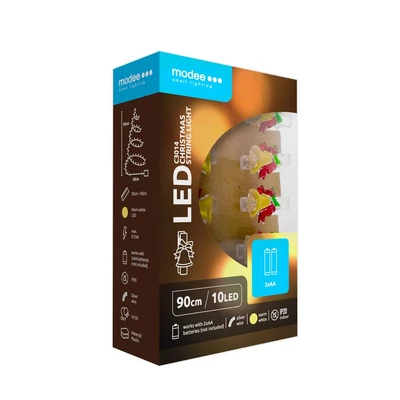 Modee Karácsonyi LED Füzér Dekor Elemes+Csipesz C3014 (10LED/90cm/10cm) Warm-Csengő (48db/krt)