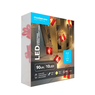 Modee Karácsonyi LED Füzér Dekor Elemes C3025 (10LED/90cm/10cm) Warm-Ajándékdoboz (db/krt)