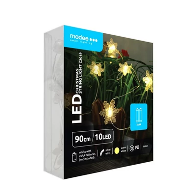 Modee Karácsonyi LED Füzér Dekor Elemes C3019 (10LED/90cm/10cm) Warm-Hópehely (80db/krt)