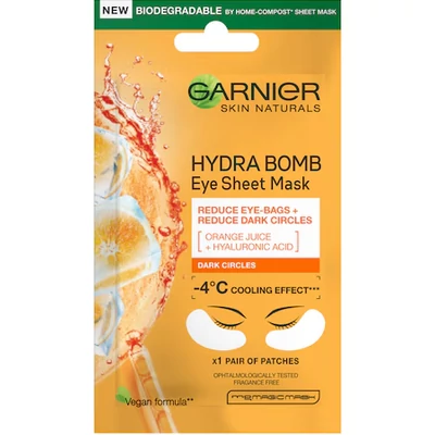 Garnier Skin Naturals Energizáló Textil Maszk Szemkörnyékre Orange Juicy és Hialuronsav 
