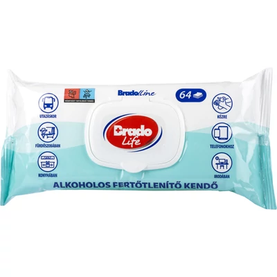 BradoLife alkoholos fertőtlenítő kendő 64db-os (12db/krt)