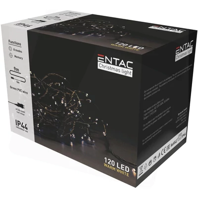Entac Karácsonyi Kültéri Füzér 120LED 9m meleg fényű, távirányítóval (24db/#)