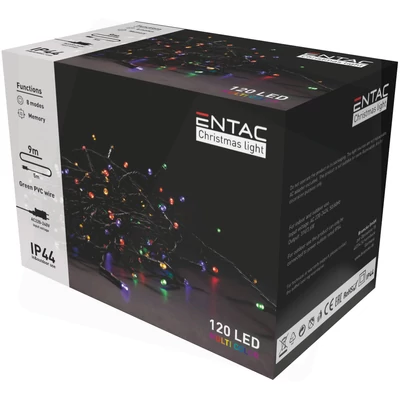 Entac Karácsonyi Kültéri Füzér 120LED 9m színes, távirányítóval (24db/#)