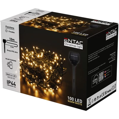 Entac Karácsonyi Kültéri Füzér 100LED 10m meleg fényű, leszúrható napelemes konzollal (24db/krt)