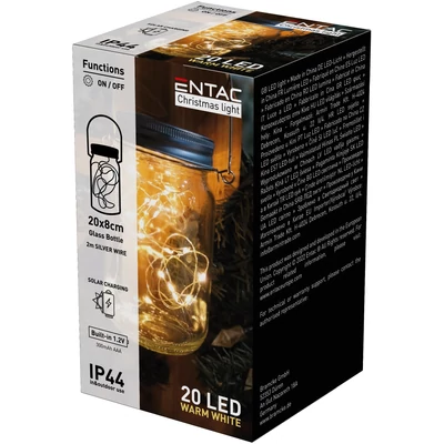 Entac Napelemes Üveg fényfüzér 20LED meleg (12db/krt)