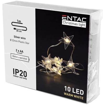 Entac Karácsonyi Beltéri Füzér Műanyag Csillag 10LED 1m meleg (30db/krt)