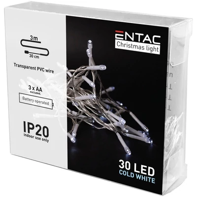 Entac karácsonyi beltéri füzér 30LED 3m/3,3m hideg fény (100db/#)