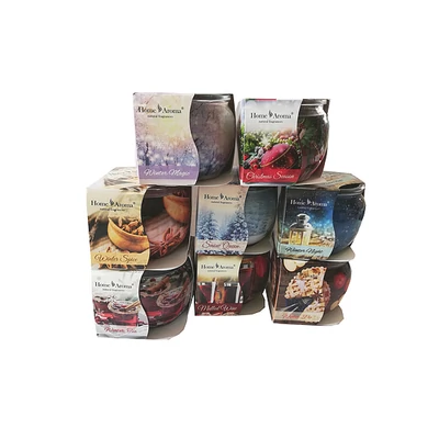 Illatmécses poharas díszdobozban 70gr több fajta (12db/krt)