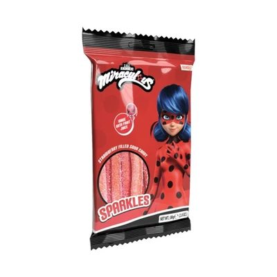 Miraculous-Katicabogár Sparkles Strawberry Sour Belt-Epres savanyú gumiszíj 80g (12db/krt)