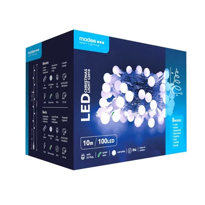 Modee Karácsonyi LED Füzér Berry Plastic Adapteres (100LED/10m/10cm) Cold (24db/krt)