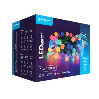 Modee Karácsonyi LED Füzér Berry Plastic Adapteres (100LED/10m/10cm) Multicolor (24db/krt)
