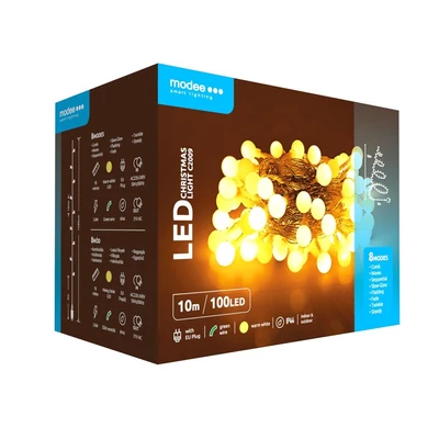 Modee Karácsonyi LED Füzér Berry Plastic Adapteres (100LED/10m/10cm) Warm (24db/krt)