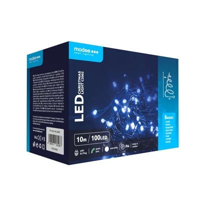 Modee Karácsonyi LED Füzér Plastic Adapteres (100LED/10m/10cm) Cold (24db/krt)
