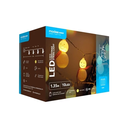 Modee Karácsonyi LED Füzér Plastic Elemes (10LED/1,35m/15cm) C1015-Hóember Warm (24db/krt)