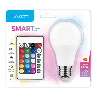Modee LED Smart távirányítós izzó (Tuya Wi-Fi) Globe (Gömb) A60 9,4W E27 180° RGB (806 lumen)(100db/krt)
