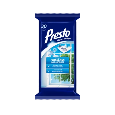 Presto 30db-os ablak-és tükörtisztítő törlőkendő (24db/#)