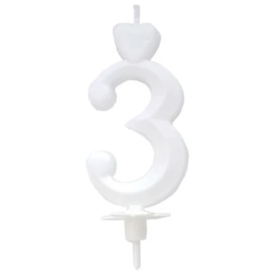 Csomagolt Torta számgyertya fehér "3" (10db/krt)