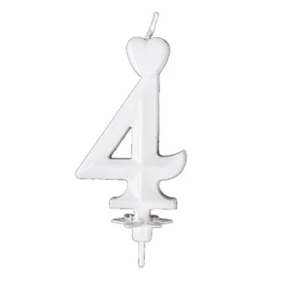 Csomagolt Torta számgyertya fehér "4" (10db/krt)
