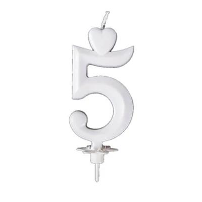 Csomagolt Torta számgyertya fehér "5" (10db/krt)
