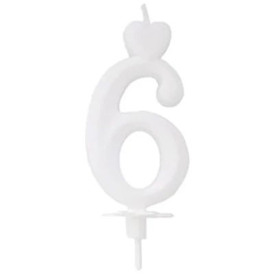 Csomagolt Torta számgyertya fehér "6" (10db/krt)
