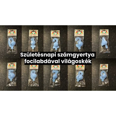 Születésnapi számgyertya focilabdával világoskék "9" (5db/krt)