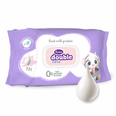 Violeta Double Care popsitörlő 72db-os Kecsketej fehérjével (14db/krt)
